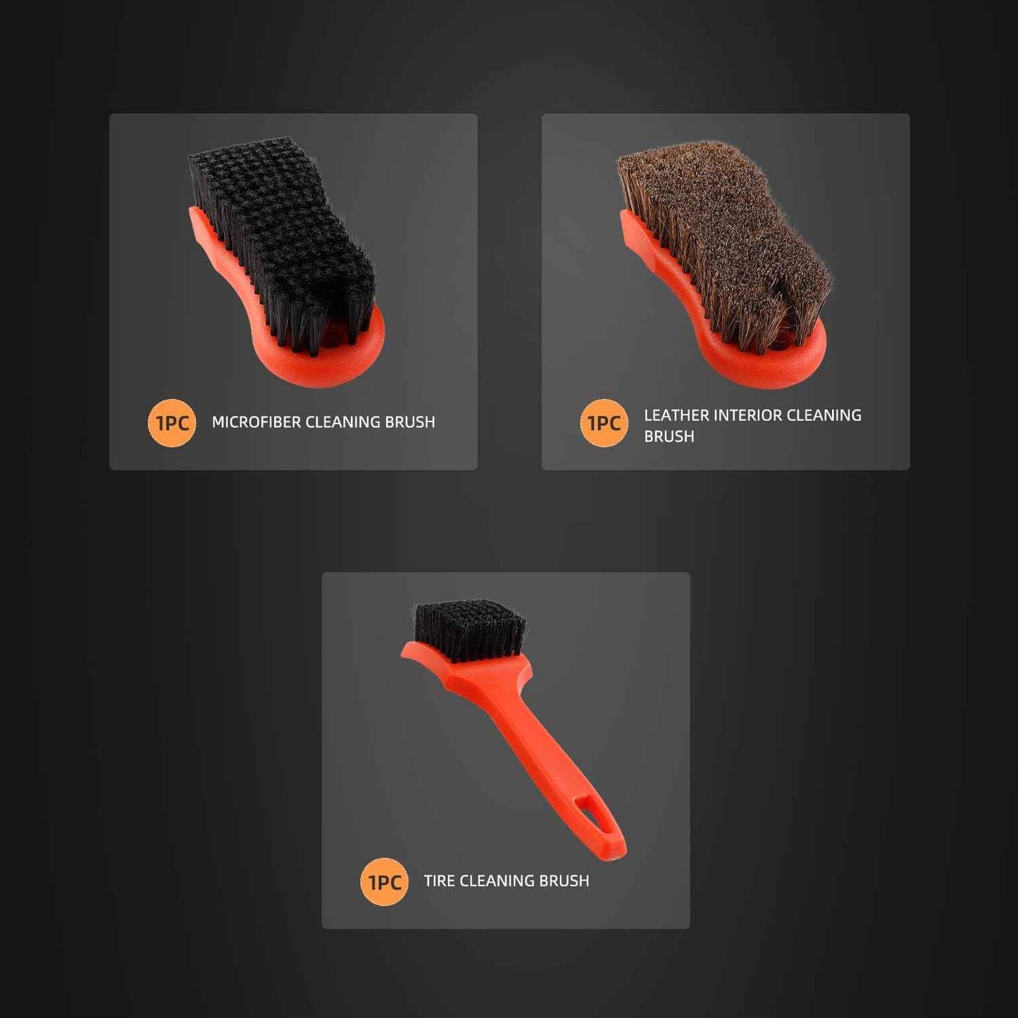 SPTA 3Pcs Car Detailing Brush Kit - Leather & Textile Brushes - Static Auto Care