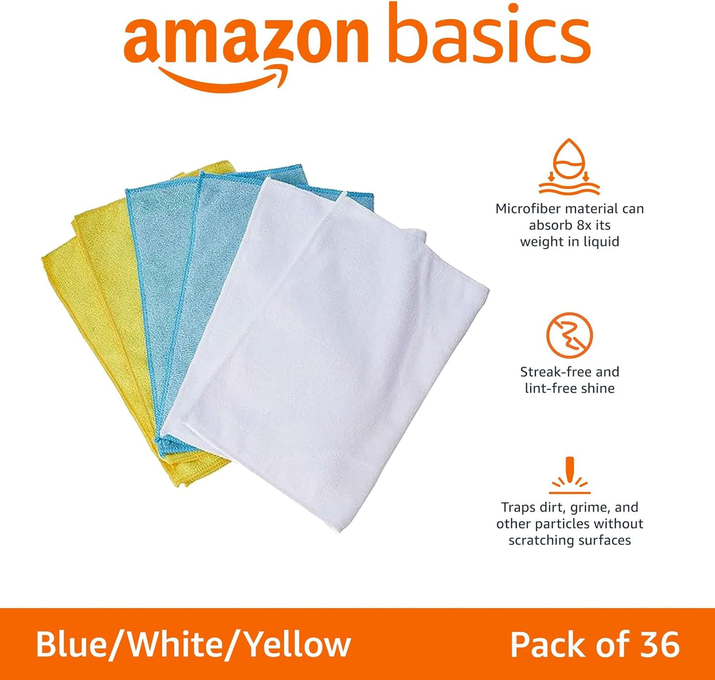 Amazon Basics Microfiber Non-Abrasive Cloths Pack - Static Auto Care