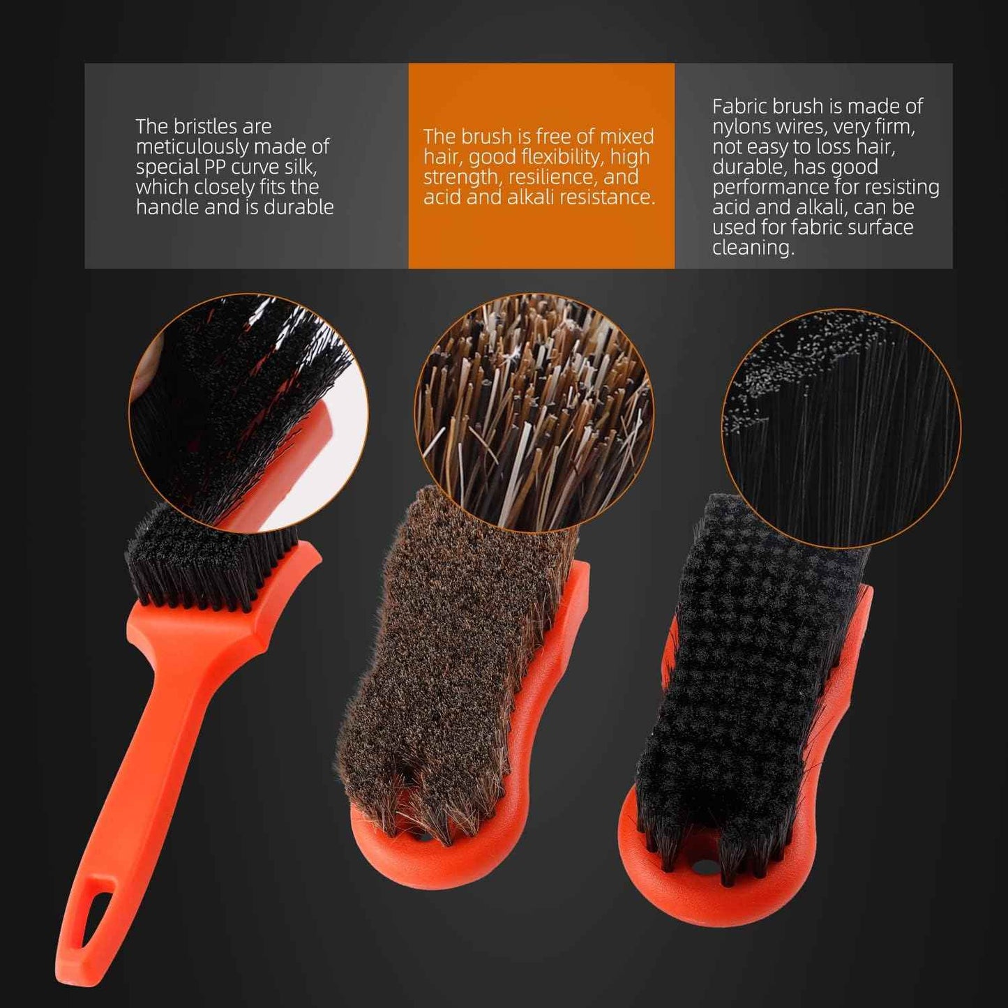 SPTA 3Pcs Car Detailing Brush Kit - Leather & Textile Brushes - Static Auto Care