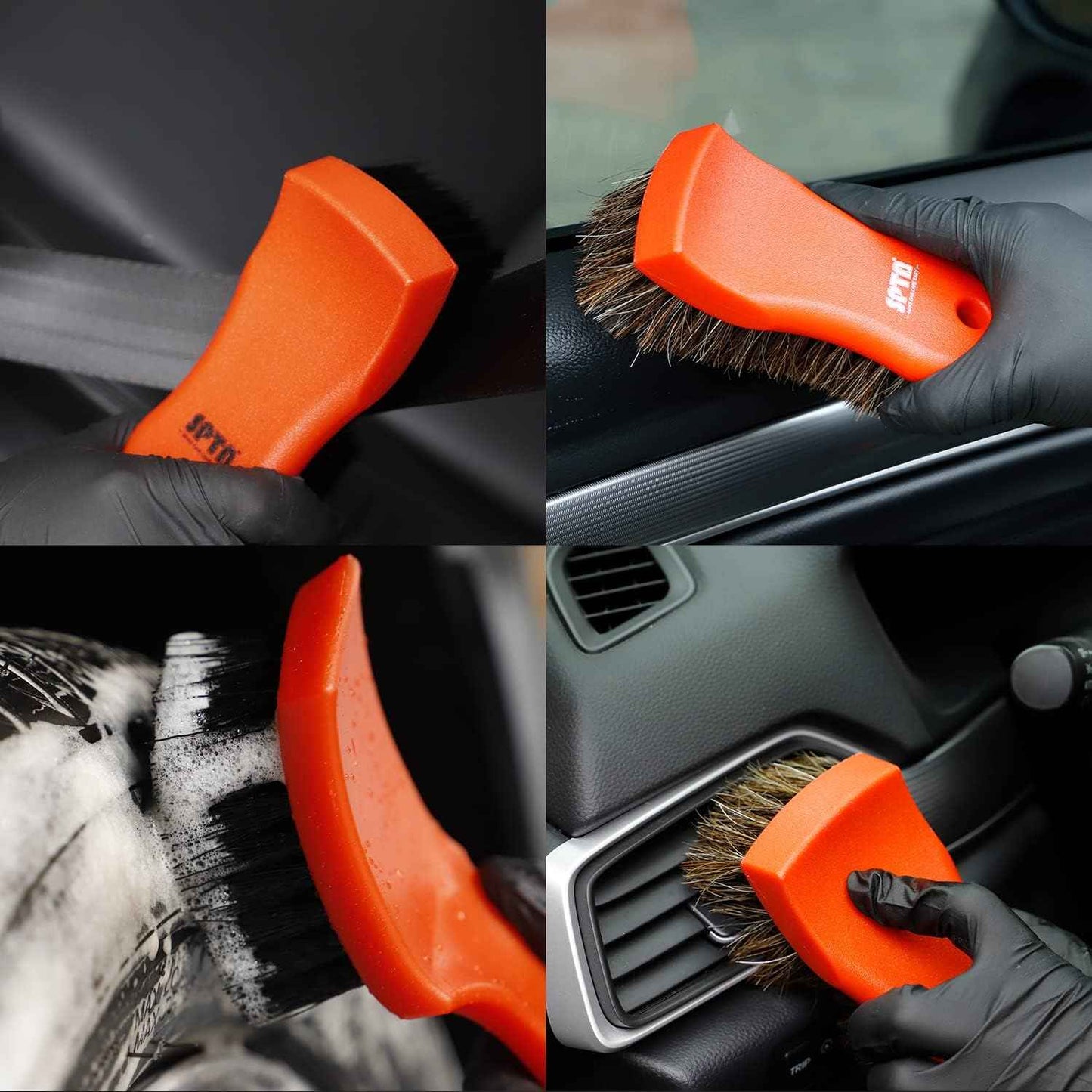 SPTA 3Pcs Car Detailing Brush Kit - Leather & Textile Brushes - Static Auto Care