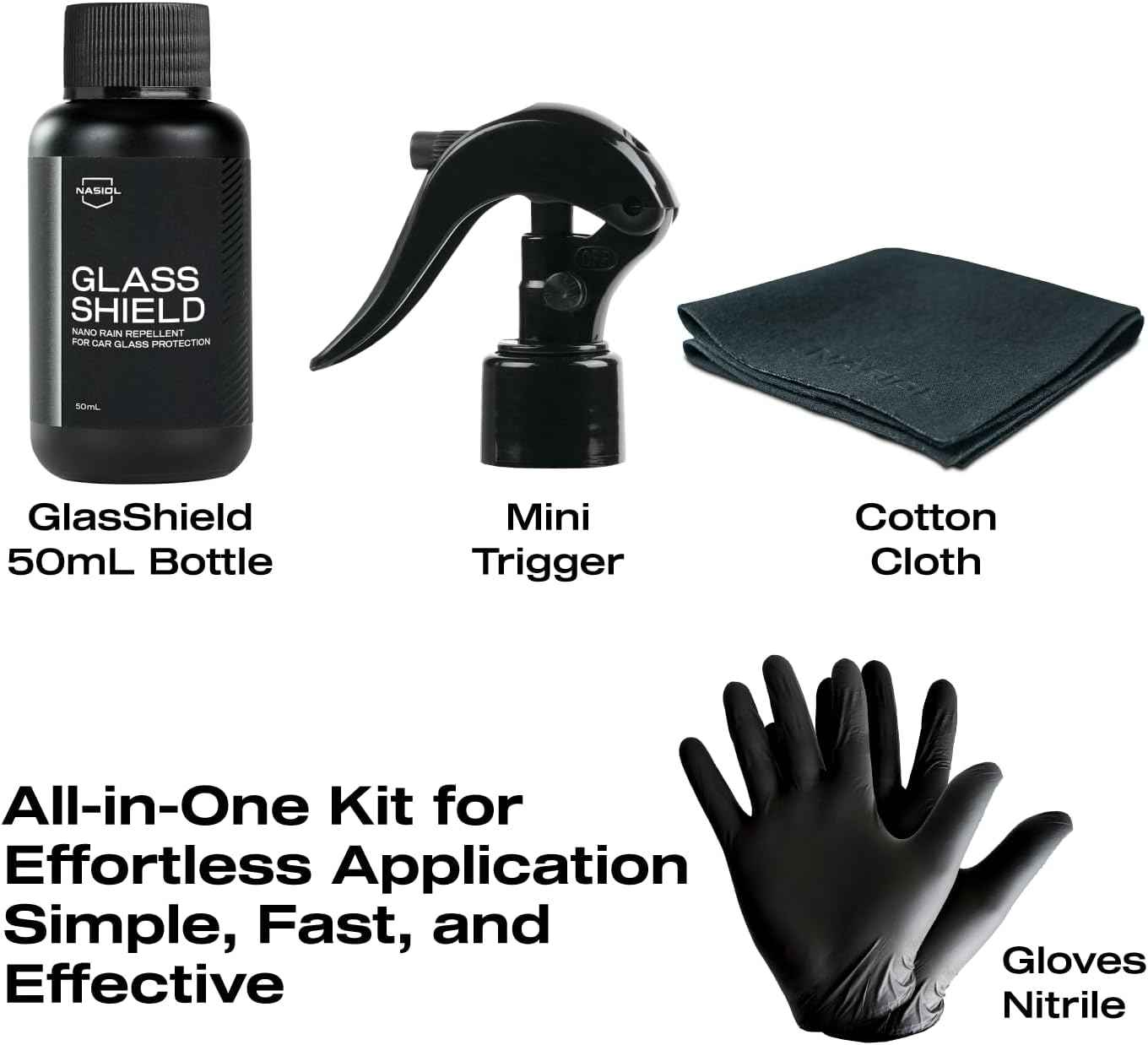 Nasiol GlasShield Nano Rain Repellent 5pce Spray Kit - Static Auto Care